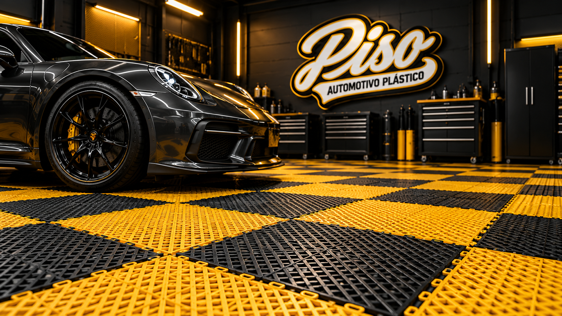 Garagem com piso plástico automotivo modular